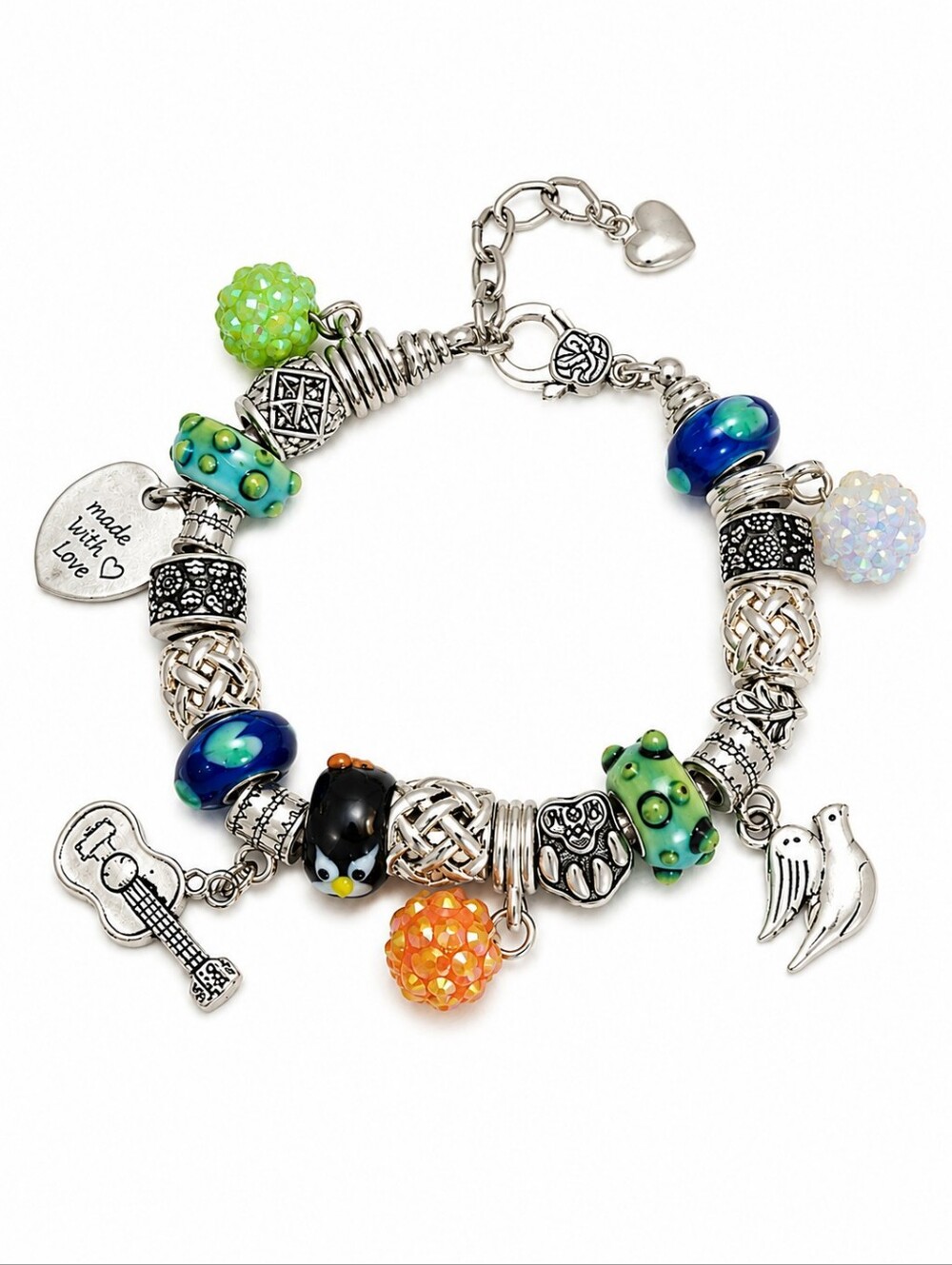STAINLESS Steel European Lampwork Dog Mom Guitar Charm Bracelet